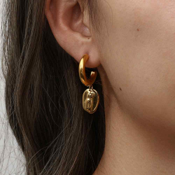 Boucles D'Oreilles Acier Lisse Boucles d'oreilles Acier - Demi-Anneau - Silhouette féminine - 20 + 15 mm - Dorure Or