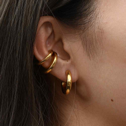 Steel Earrings Pair of Round Earcuff - 17 mm and 20 mm - Gold Plated