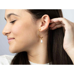 Steel Earrings Semi Steel Hoop Earring Pearl - 30+6 mm - Gold Plated