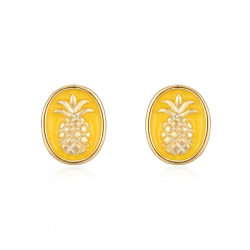 Steel Earrings Steel Earrings Pineapple - Yellow Enamel - 10 mm - Gold Plated