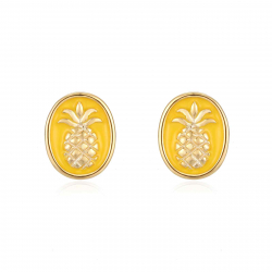 Ohrringe Glattes Edelstahl Ohrringe Edelstahl Ananas - Gelbe Emaille - 10 mm - Vergoldet