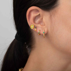 Pendiente Acero Liso Pendientes Acero Piña - Enamel Amarillo - 10 mm - Bañado Oro