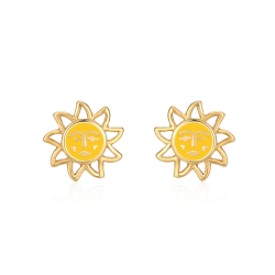 Steel Earrings Steel Earrings Sun - Yellow Enamel - 10 mm - Gold Plated