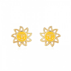 Boucles D'Oreilles Acier Lisse Boucles d'oreilles Acier Soleil - Émail Jaune - 9 mm - Dorure Or