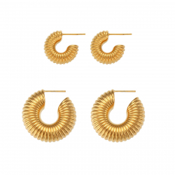 Steel Earrings Striped  Steel Semi Hoop Earrings - 33 mm and 18 mm - Gold Plated and Rhodium Silver
