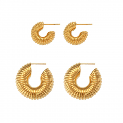  Pendientes Acero - Semi Aro Rayas -  33 mm y 18 mm - Bañado Oro  y Plata Rodiada