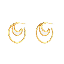 Boucles D'Oreilles Acier Lisse Boucle d'oreille Acier - Demi-Anneau Triple - 30 mm - Dorure Or