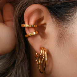 Steel Earrings Steel Earring - Triple Semi Hoop - 30 mm - Gold Plated