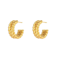 Steel Earrings Steel Earring - Braided Semi Hoop - 30 mm - Gold Plated