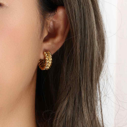 Steel Earrings Steel Earring - Braided Semi Hoop - 30 mm - Gold Plated