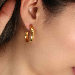 Steel Earrings Steel Earring - Semi Hoop - 27 mm - Gold Plated