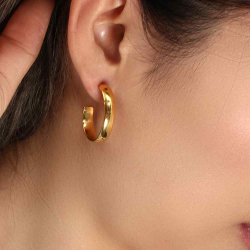 Boucles D'Oreilles Acier Lisse Boucle d'oreille Acier - Demi-Anneau - 27 mm - Dorure Or