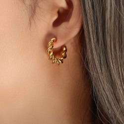 Pendiente Acero Liso Pendiente Acero Trenzado - 24 mm - Bañado Oro