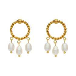 Steel Earrings Steel Pearl Earring - 28 mm - Gold Plated