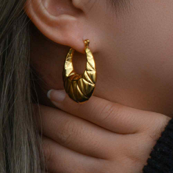 Steel Earrings Hollow Hoop Steel Earrings - 35 mm - Gold Plated