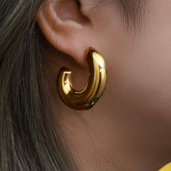 Steel Earrings Hollow Semi Hoop Steel Earrings - 33 mm - Gold Plated