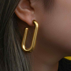 Steel Earrings Steel Rectangle Hollow Earrings - 44 mm and 30 mm - Gold Plated