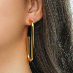 Steel Earrings Steel Rectangle Earrings - 60 mm - Gold Plated and Rhodium Silver