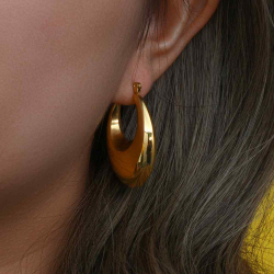 Steel Earrings Hollow Hoop Steel Earrings - 35 mm - Gold Plated