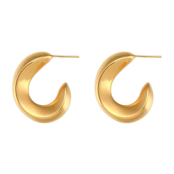 Steel Earrings Hollow Semi Hoop Steel Earrings - 32 mm - Gold Plated