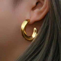 Steel Earrings Hollow Semi Hoop Steel Earrings - 32 mm - Gold Plated