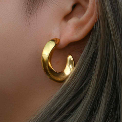 Boucles D'Oreilles Acier Lisse Boucle d'oreille Acier Demi-cercle Creux - 32 mm - Dorure Or