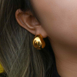 Steel Earrings Hollow Semi Hoop Steel Earrings - 23 mm - Gold Plated