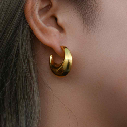 Steel Earrings Hollow Semi Hoop Steel Earrings - 25 mm - Gold Plated
