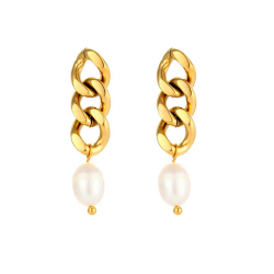 Steel Earrings Peal Link - Steel Earrings - 44 mm - Gold Plated