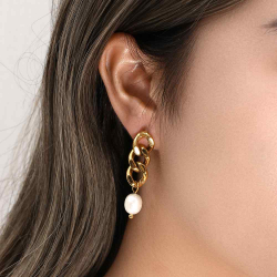 Steel Earrings Peal Link - Steel Earrings - 44 mm - Gold Plated