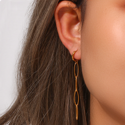 Steel Earrings Steel Link Earring - 67 mm - Gold Color