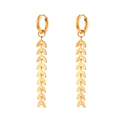 Steel Earrings Steel Leaf Earring - 57 mm - Gold Color