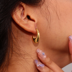 Steel Earrings Hollow Semi Hoop Steel Earrings - 23 mm - Gold Plated