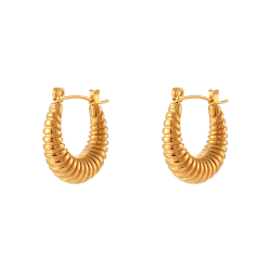 Steel Earrings Stripe Hoop Steel Earrings - 20 mm - Gold Color