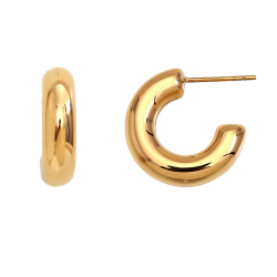 Steel Earrings Steel Semi Hollow Hoop Earrings - Thickness 6 mm - 20 mm - Gold Color