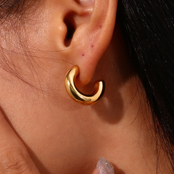 Steel Earrings Steel Semi Hollow Hoop Earrings - Thickness 6 mm - 20 mm - Gold Color