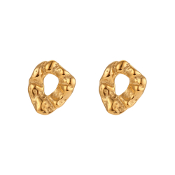 Steel Earrings Irregular Hammered Steel Earrings - 30 mm - Gold Color