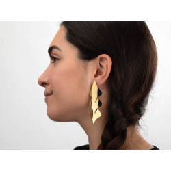 Steel Earrings Steel Earrings - 78 mm - Rhombus Plate - Gold Color and Steel Color