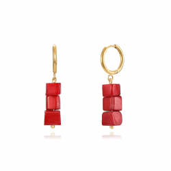 Steel Earrings Steel Earring - Synthetic Coral - 14+16mm - Gold Color