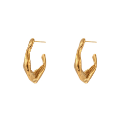 Boucles D'Oreilles Acier Lisse Pendiente Acero Semi aro Martillado 37mm color oro