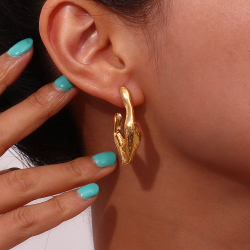 Steel Earrings Steel Earrings - Semi Hoop Hammered - 37mm - Gold Color