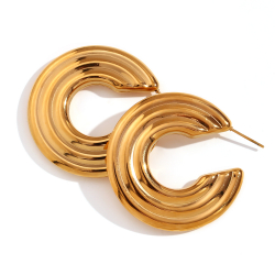 Steel Earrings Earring Steel Semi Aro Hollows - 3 Tubes - 40mm - Color Gold and Color Steel
