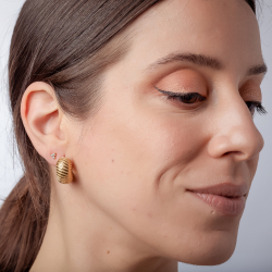 Steel Earrings Steel Semi Hoop - Hollow Earrings - 20 mm -  Gold Color and Silver Color