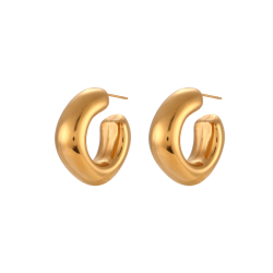 Steel Earrings Steel Earring - Semi Aro Hollows 27mm - Gold Color and Steel Color