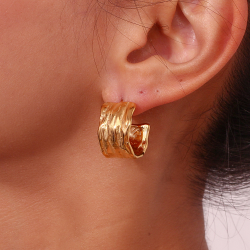 Steel Earrings Steel Earring - Textured Hoop 20mm - Gold Color and Steel Color