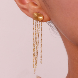 Steel Earrings Steel Earrings -  Chains 63*13mm - Gold Color y Steel