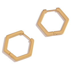 Steel Earrings Hexagon Earrings - 29,5mm Hoop - Gold Color