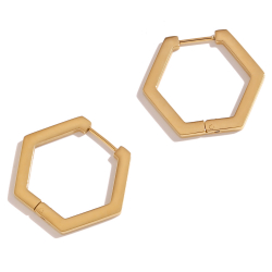 Ohrringe Glattes Edelstahl Hexagon Ohrringe - 29,5mm Creolen - Goldfarbe