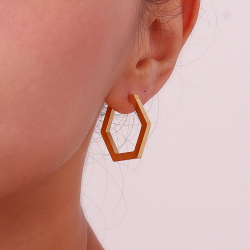 Steel Earrings Hexagon Earrings - 29,5mm Hoop - Gold Color