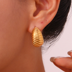 Steel Earrings Steel Semi Hoop - Strips Earrings - 23mm -  Gold Color